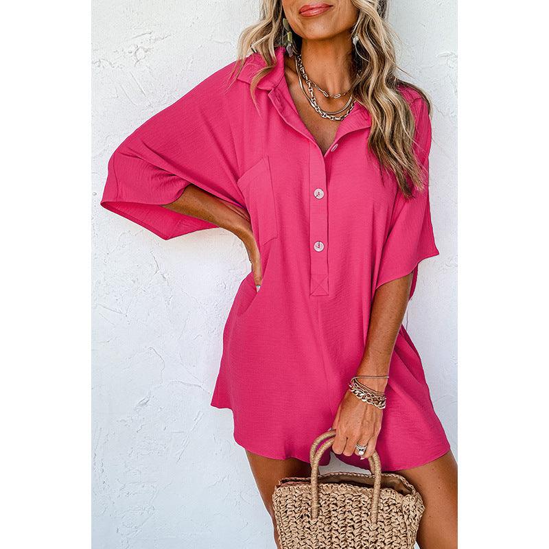 Solid Color Short-sleeved Jumpsuit Loose Casual Multi-pocket - Fashion - Your-Look