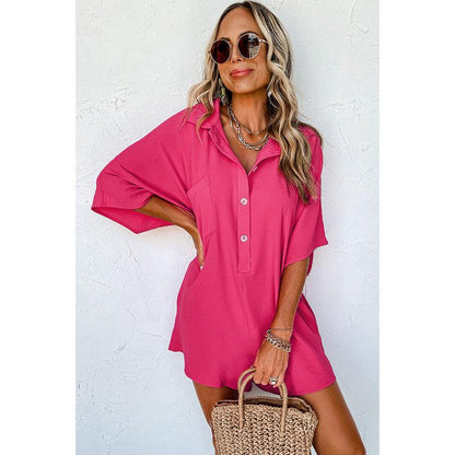 Solid Color Short-sleeved Jumpsuit Loose Casual Multi-pocket - Fashion - Your-Look