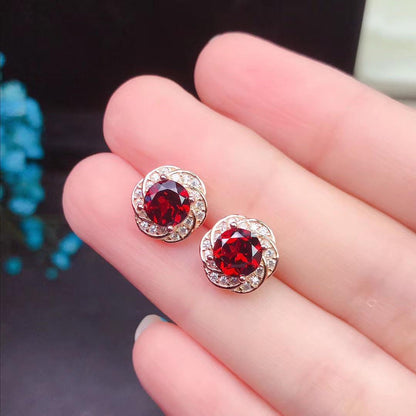 Elegance Redefined: 925 Silver Garnet Stud Earrings with 18K Rose/White Gold Plating