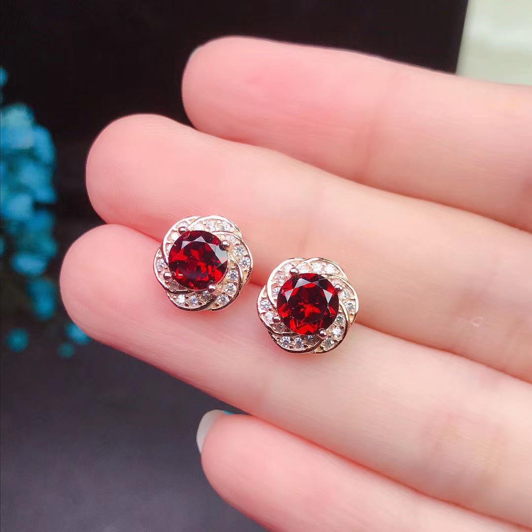 Elegance Redefined: 925 Silver Garnet Stud Earrings with 18K Rose/White Gold Plating