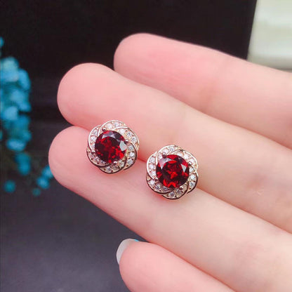 Elegance Redefined: 925 Silver Garnet Stud Earrings with 18K Rose/White Gold Plating