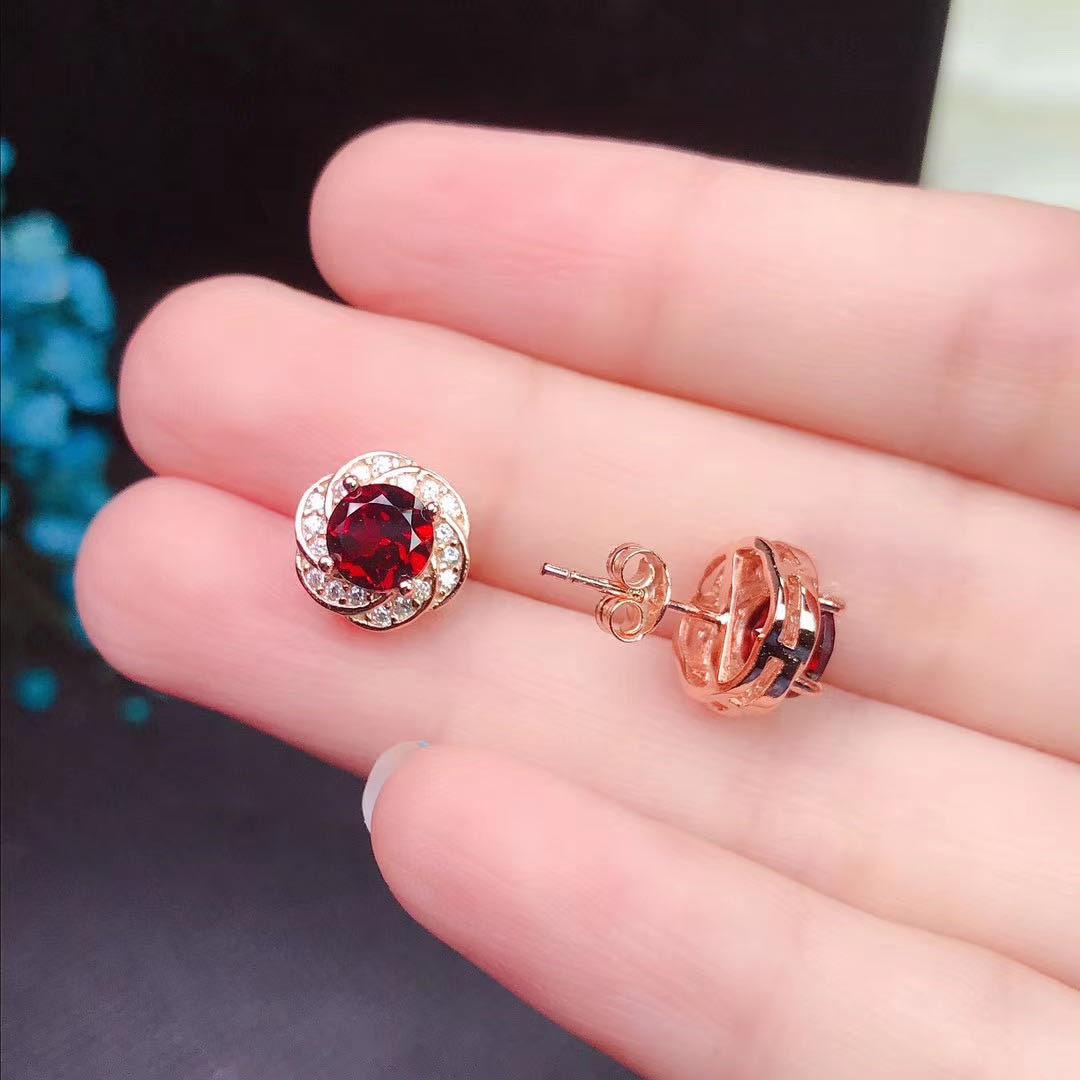 Elegance Redefined: 925 Silver Garnet Stud Earrings with 18K Rose/White Gold Plating - Your-Look