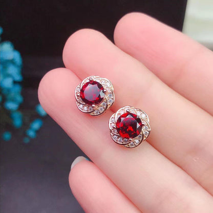 Elegance Redefined: 925 Silver Garnet Stud Earrings with 18K Rose/White Gold Plating - Your-Look