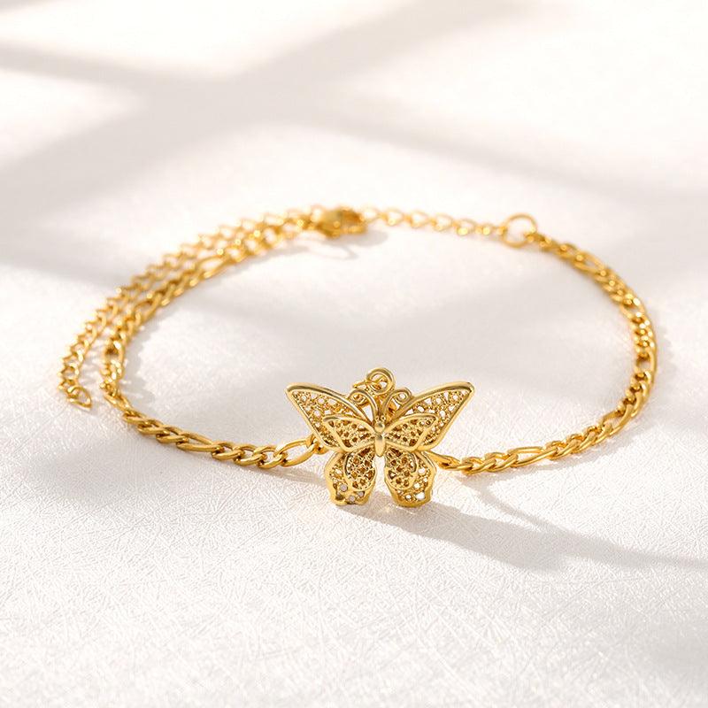 Elegant 18K White/Yellow/Rose Gold-Plated Stainless Steel Butterfly Pendant Bracelet - Your-Look