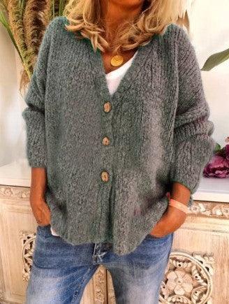 Knitted Cardigan Sweater With Three Buttons - Fashion - Your-Look