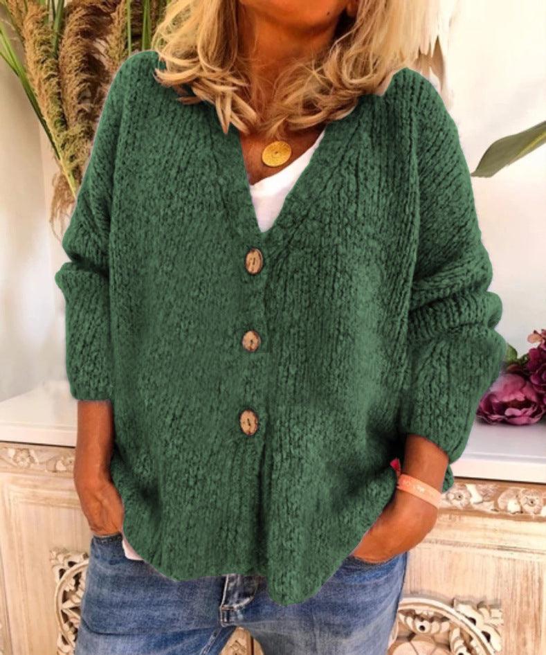 Knitted Cardigan Sweater With Three Buttons - Fashion - Your-Look