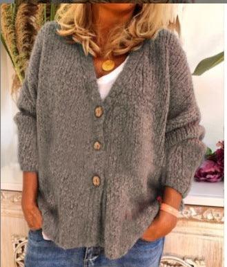 Knitted Cardigan Sweater With Three Buttons - Fashion - Your-Look