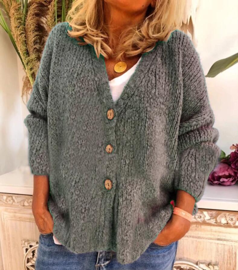 Knitted Cardigan Sweater With Three Buttons - Fashion - Your-Look