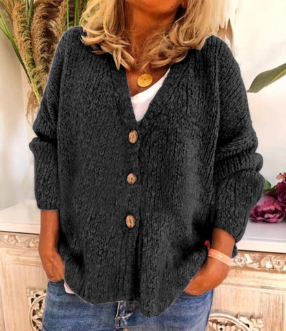 Knitted Cardigan Sweater With Three Buttons - Fashion - Your-Look