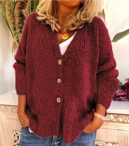 Knitted Cardigan Sweater With Three Buttons - Fashion - Your-Look