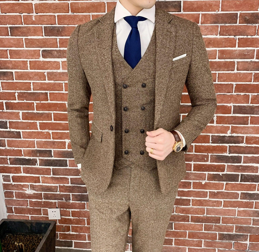 Elegant Three-Piece Slim Fit Cotton Suit for Men: Formal Wear Ensemble with Jacket, Vest, and Pants - Your-Look