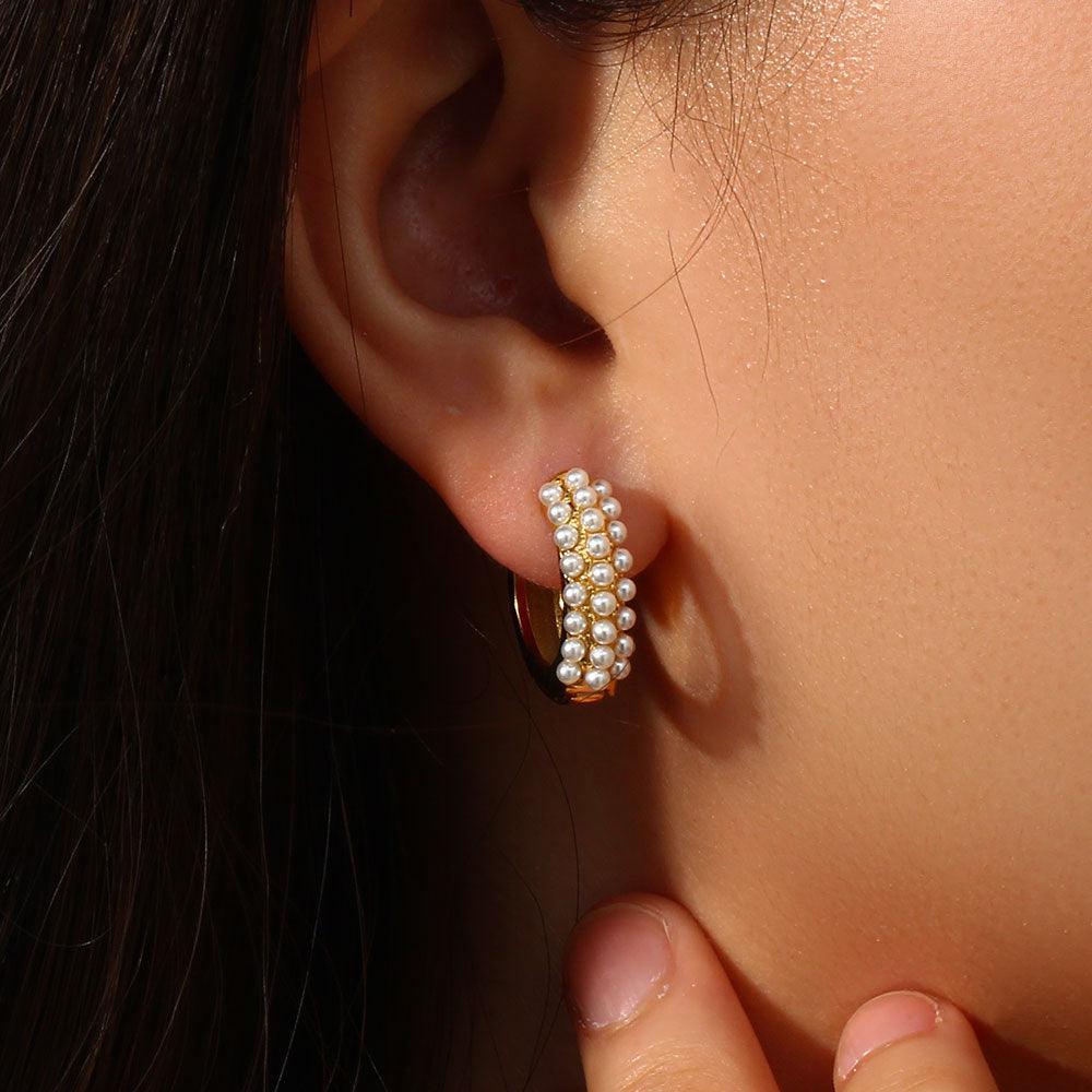 Elevate Your Style with Stainless Steel Plated 18K Gold Pearl Ear Clip - Your-Look