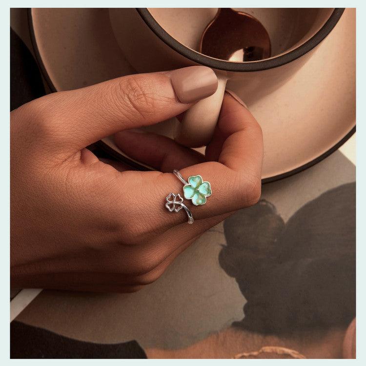 Embrace Good Fortune with our Sterling Silver Lucky Four-Leaf Clover Ring