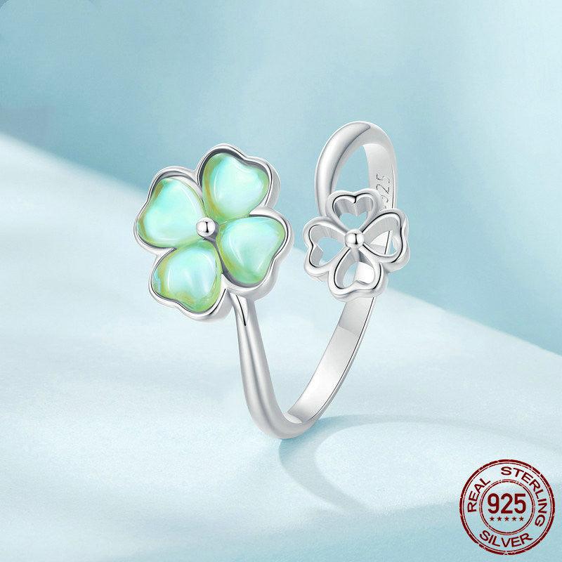 Embrace Good Fortune with our Sterling Silver Lucky Four-Leaf Clover Ring