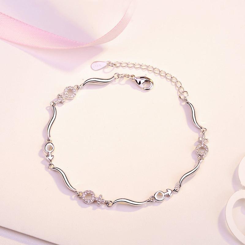 Eternal Bond: 925 Silver Bracelet with Girl Symbol Pendant and Bright White Gem Stones - Your-Look