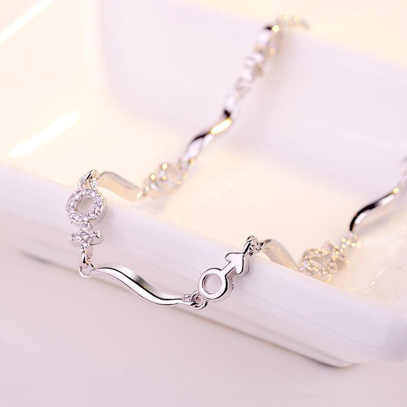 Eternal Bond: 925 Silver Bracelet with Girl Symbol Pendant and Bright White Gem Stones