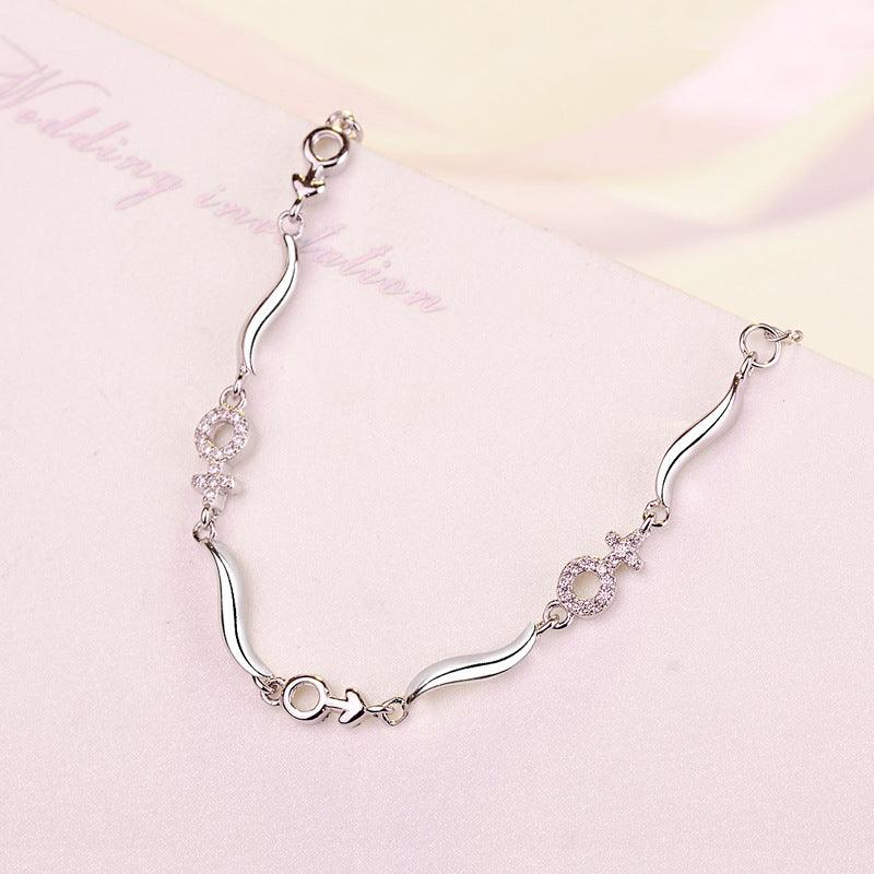 Eternal Bond: 925 Silver Bracelet with Girl Symbol Pendant and Bright White Gem Stones - Your-Look