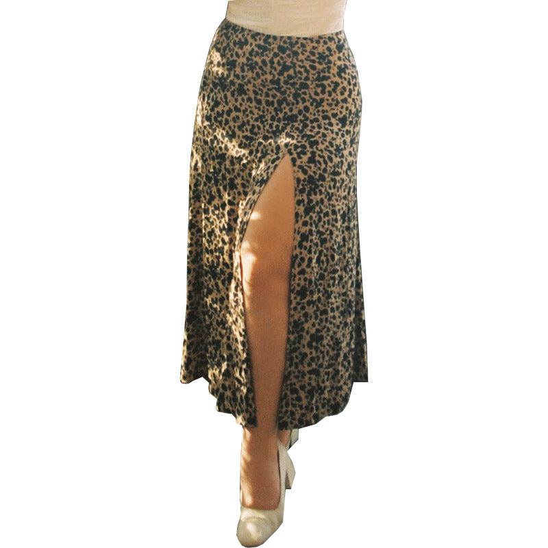 European And American Leopard Print Long Skirt High Waist Slit Hip Skirt - FASHION - Your-Look