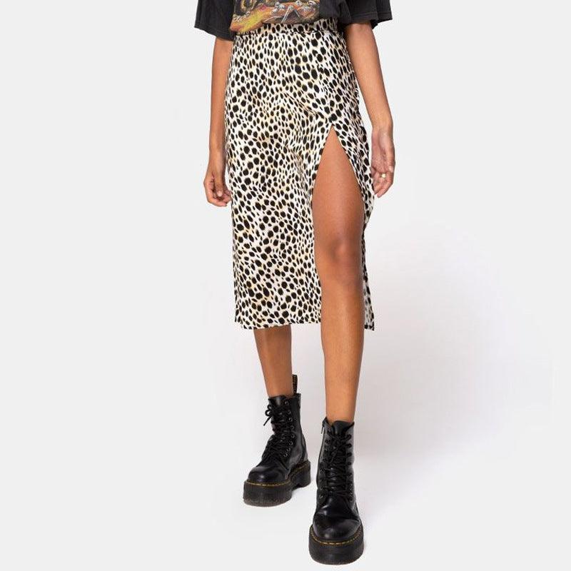 European And American Leopard Print Long Skirt High Waist Slit Hip Skirt - FASHION - Your-Look