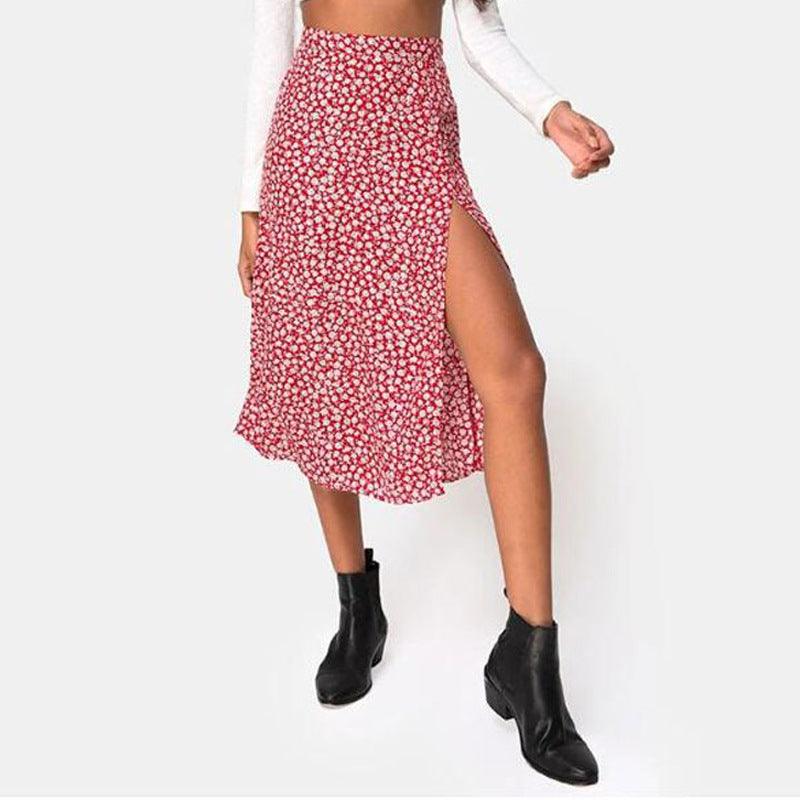 European And American Leopard Print Long Skirt High Waist Slit Hip Skirt