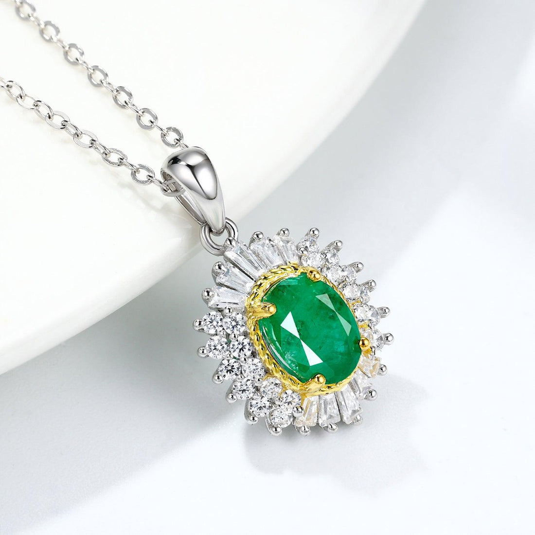Exquisite Natural Emerald Pendant: S925 Silver Chain with Unique Feminine Design