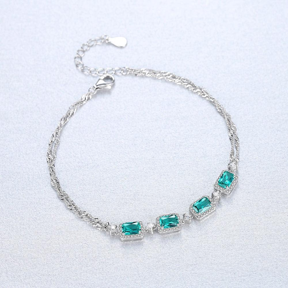 Exquisite S925 Silver Fashion Emerald Ladies Bracelet Jewelry