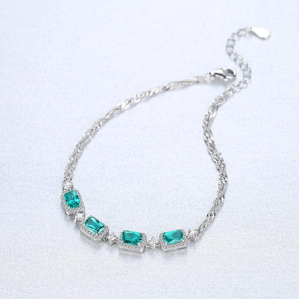 Exquisite S925 Silver Fashion Emerald Ladies Bracelet Jewelry