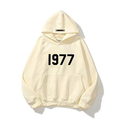 Fashion Brand Sweater High Street Loose Fleece-lined 1977 Words Sweater Men&