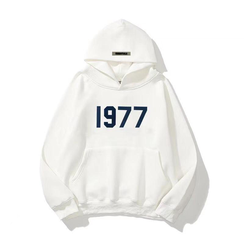 Fashion Brand Sweater High Street Loose Fleece-lined 1977 Words Sweater Men&