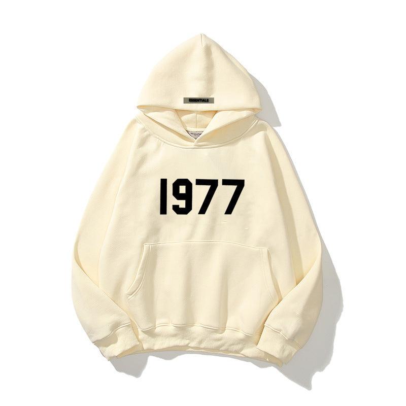 Fashion Brand Sweater High Street Loose Fleece-lined 1977 Words Sweater Men&