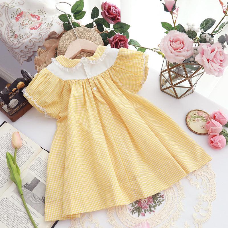 Fashion Kids Yellow Plaid Embroidery Retro -  - Your-Look
