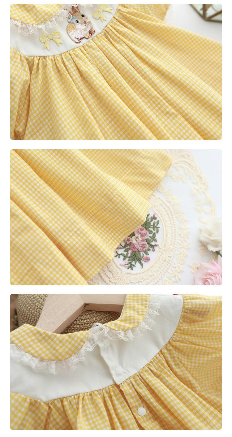 Fashion Kids Yellow Plaid Embroidery Retro -  - Your-Look