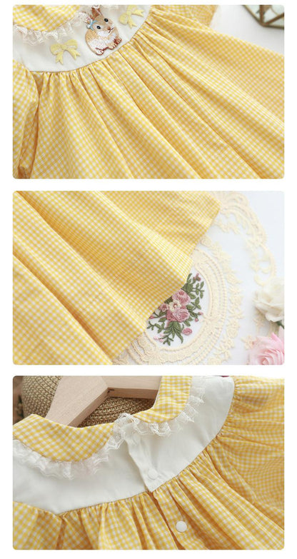 Fashion Kids Yellow Plaid Embroidery Retro -  - Your-Look