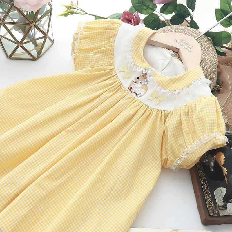 Fashion Kids Yellow Plaid Embroidery Retro -  - Your-Look