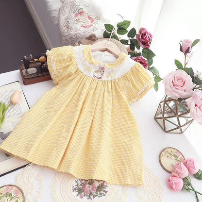 Fashion Kids Yellow Plaid Embroidery Retro -  - Your-Look