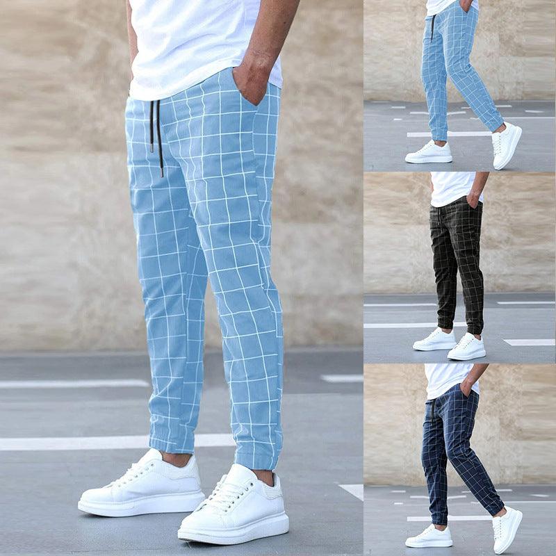 Fashion Plaid Print Pants Men&