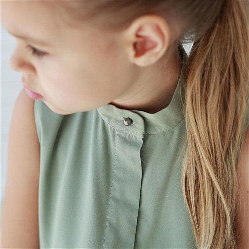 Fashion Simple Solid Color Sleeveless Small And Medium Girl Dress -  - Your-Look