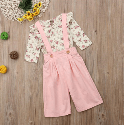 Wear Sleeve Floral Top   Bib Long Sleeve Two Girls Set -  - Your-Look