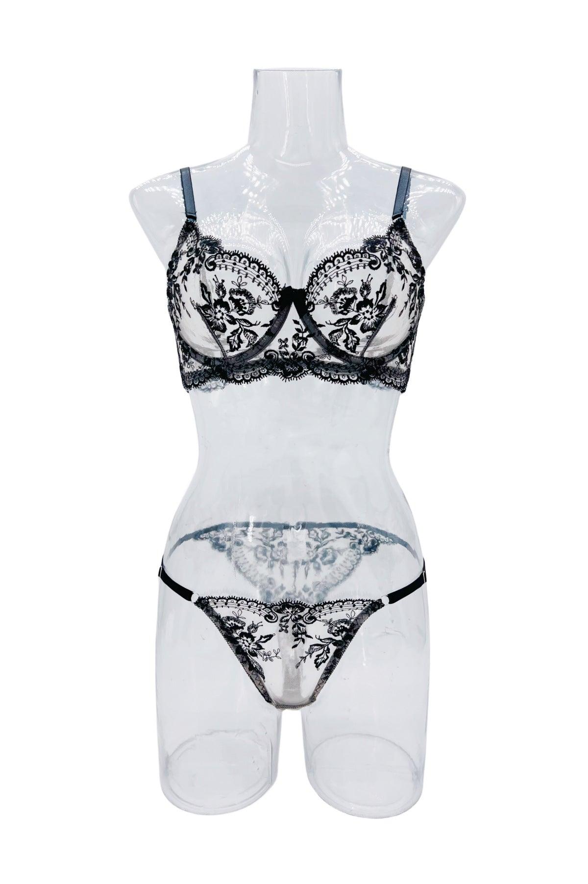 &quot;Floral Elegance&quot; Flower Embroidery Sheer Mesh Bra and Pants Set - Embrace Sexy Simplicity and Comfort - Your-Look