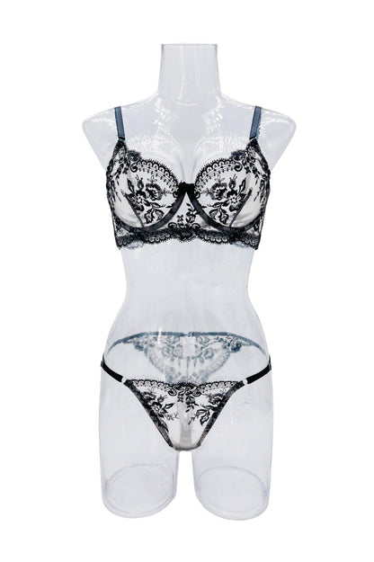 &quot;Floral Elegance&quot; Flower Embroidery Sheer Mesh Bra and Pants Set - Embrace Sexy Simplicity and Comfort - Your-Look
