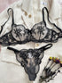 Flower Embroidery Sheer Mesh Bra and Pants Set