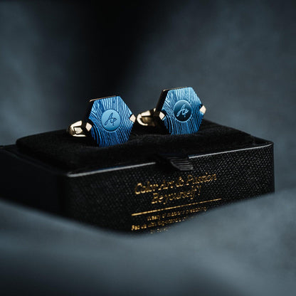 &quot;Parisian Elegance&quot; French Blue Gold Cufflinks for Men&