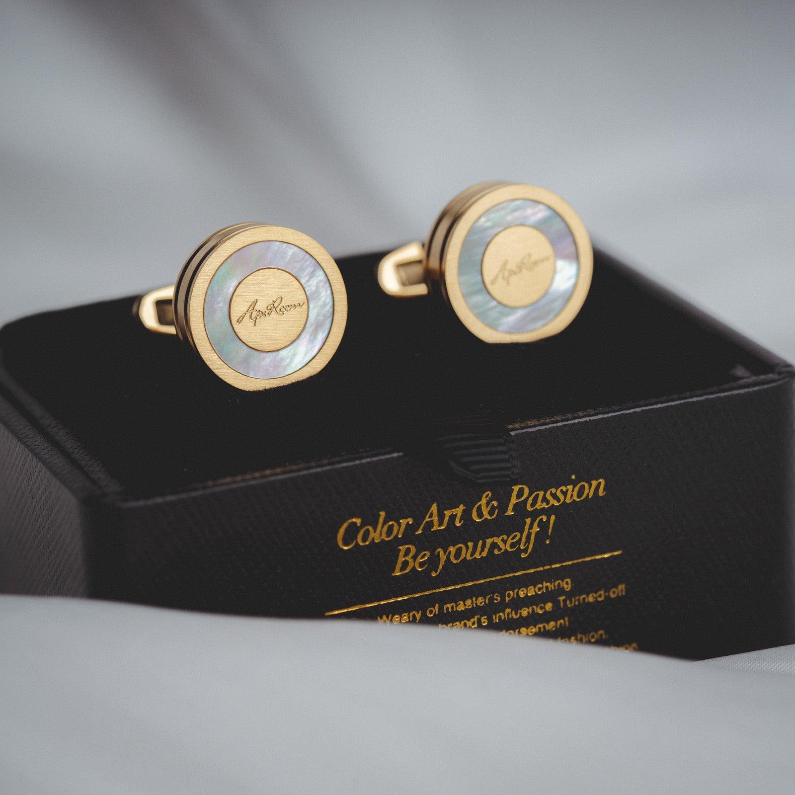 &quot;Timeless Fusion&quot; French Gold and Silver Shell Cufflinks for Men&