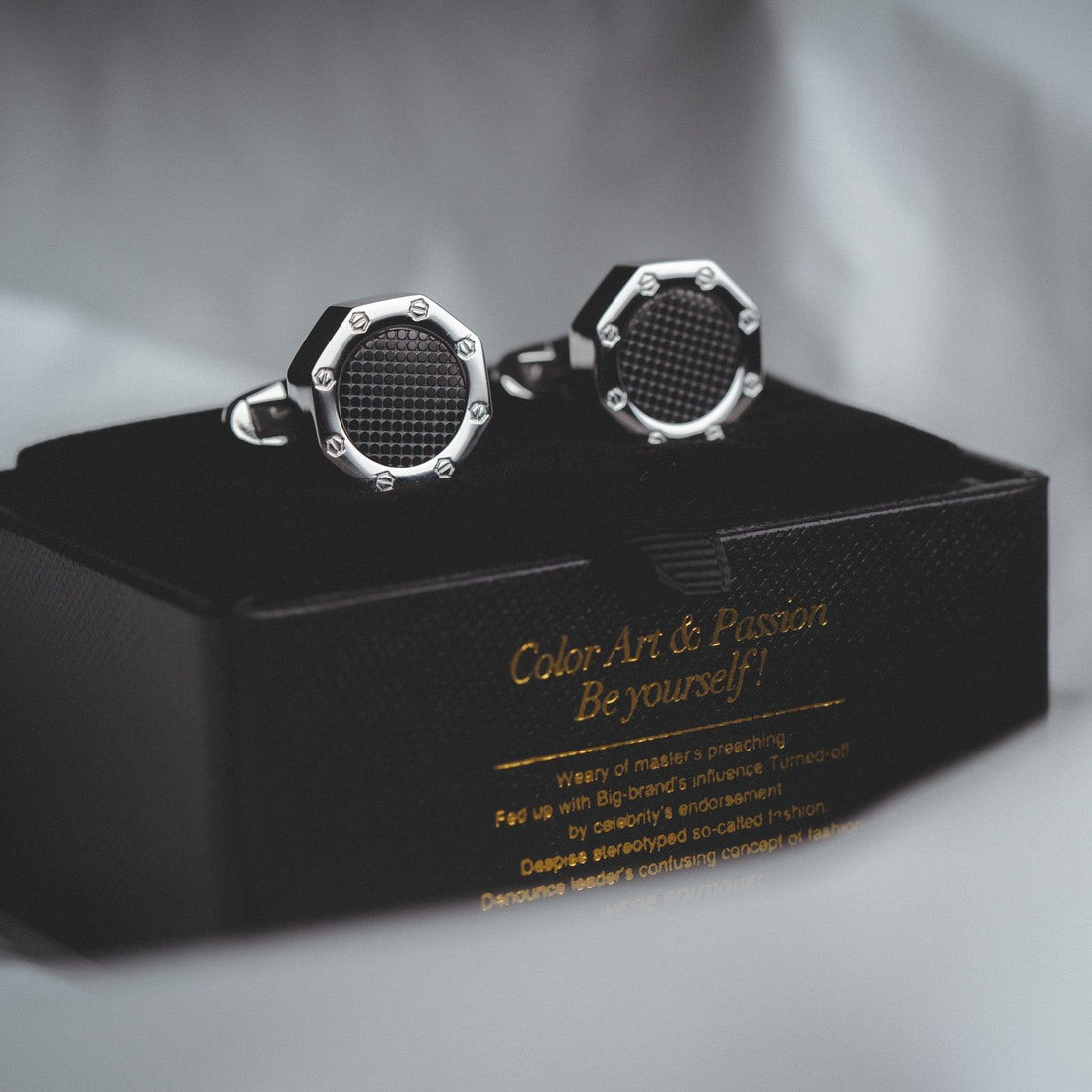 "Refined Sophistication" French Silver Black Cufflinks for Men&