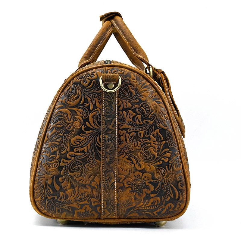 Vintage Print Luggage Bag: Top Layer Cowhide Handbag for Leisure and Gym - Your-Look