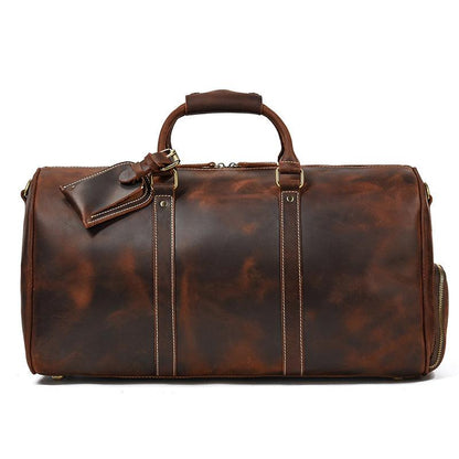 Vintage Print Luggage Bag: Top Layer Cowhide Handbag for Leisure and Gym - Your-Look