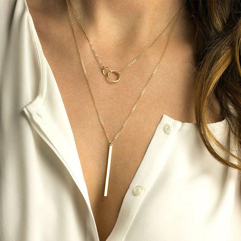 Geometric Pendant Double-layer Stainless Steel Necklace - Fashion - Your-Look