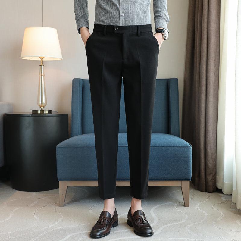 Go-With-Everything Straight Casual Trousers in Black, Dark Gray, Light Coffee, and Khaki - Mid-Waist, Tapered Style, Polyester and Viscose Blend