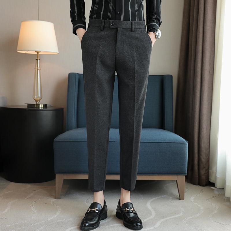 Go-With-Everything Straight Casual Trousers in Black, Dark Gray, Light Coffee, and Khaki - Mid-Waist, Tapered Style, Polyester and Viscose Blend