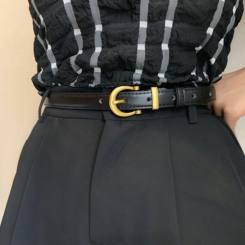 Small Golden Button Black Versatile Belt: Elevate Your Style with Chic Sophistication - Your-Look